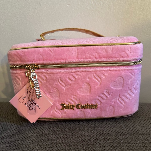 Juicy Couture Handbags - Juicy Couture Pink Embossed Cosmetic Bag With Gold Embossed Logo NEW